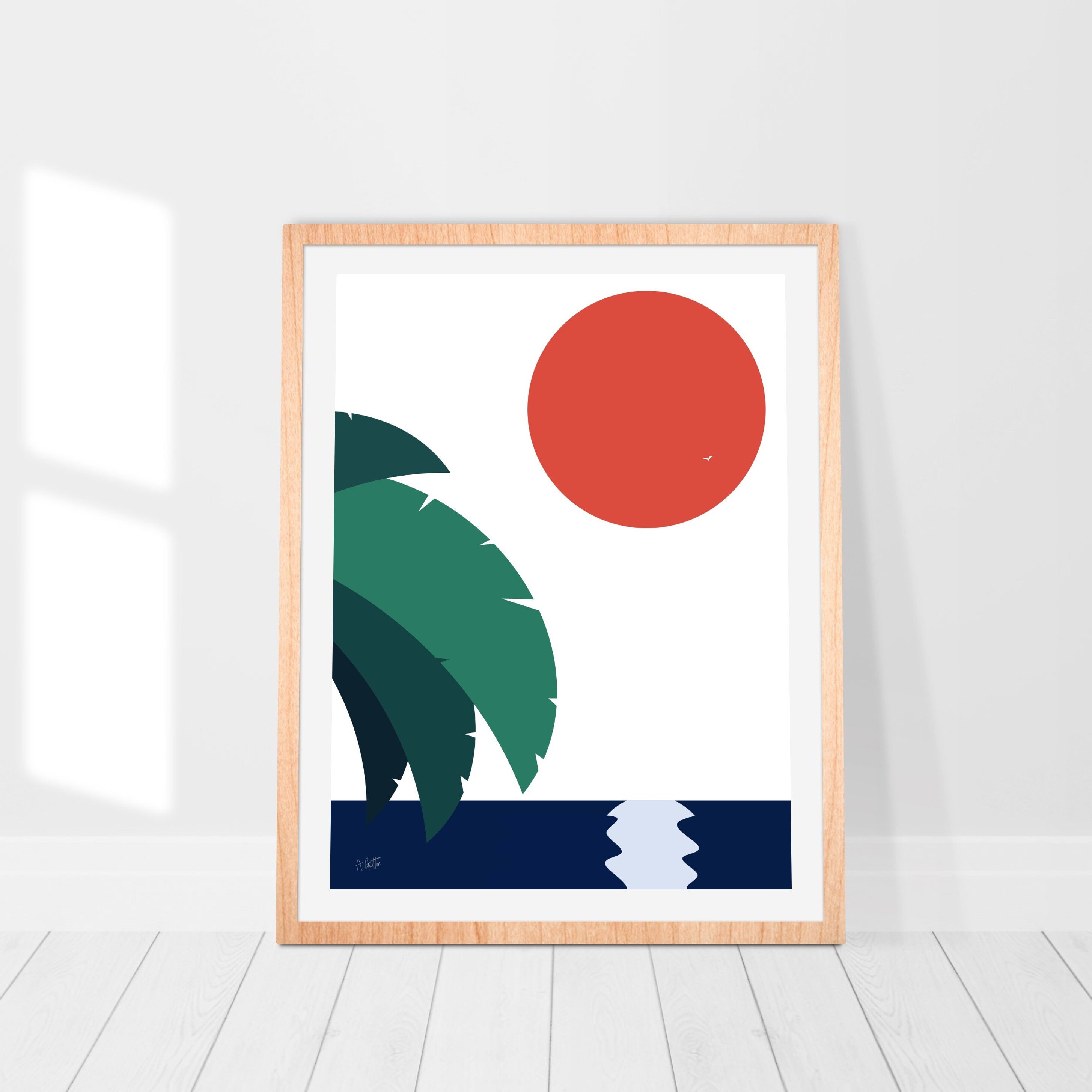 Poster Design - Tropical Illustration Sunset Design- Art Print Home Decoration Colored Landscape | F