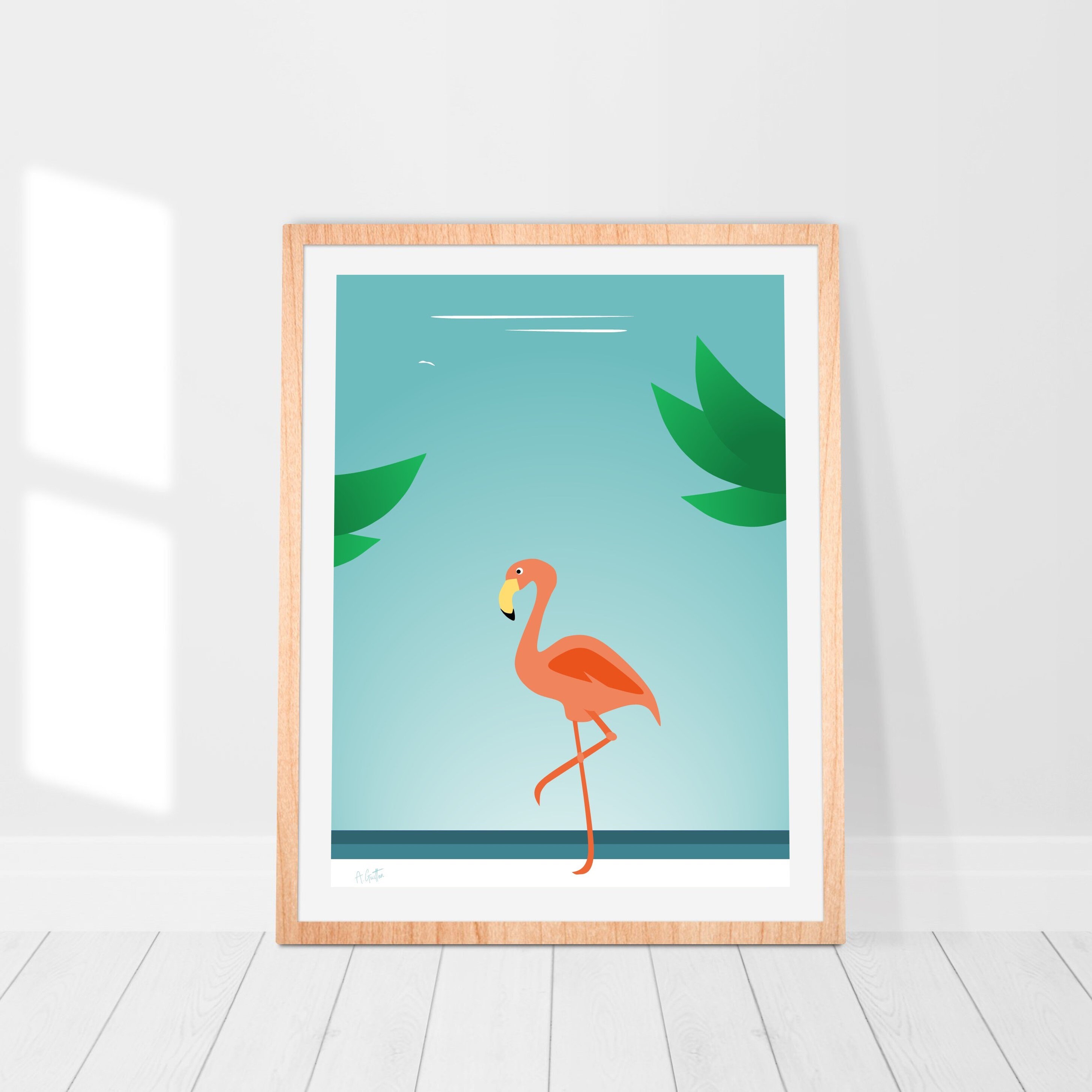Pink Flamingo Print, Animal Wall Art For Kids | Frame Not Included