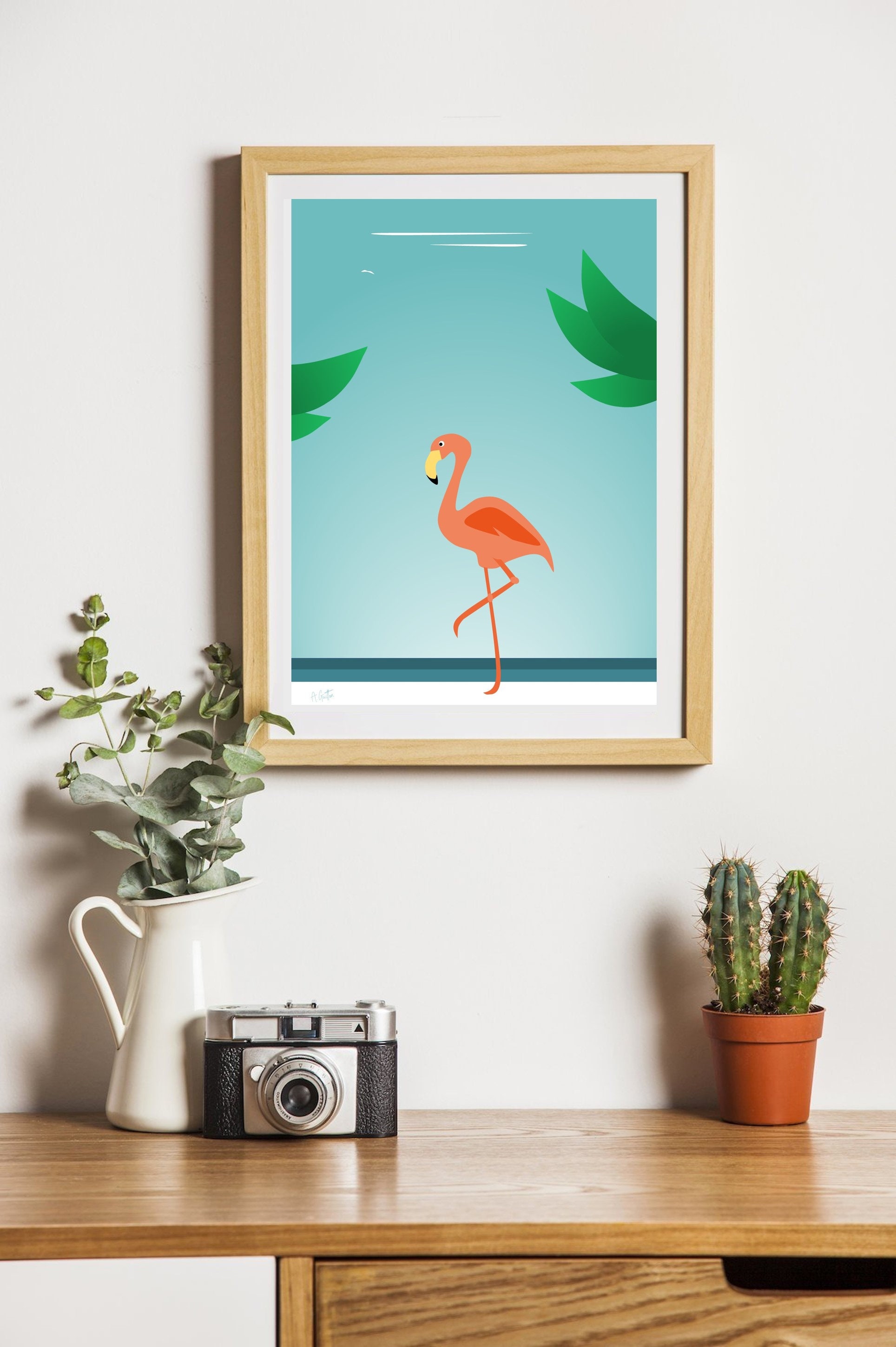 Pink Flamingo Print Animal Wall Art for Kids frame Not Etsy UK