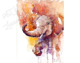 Watercolor Elephant Painting Print: Expressive Animal Art