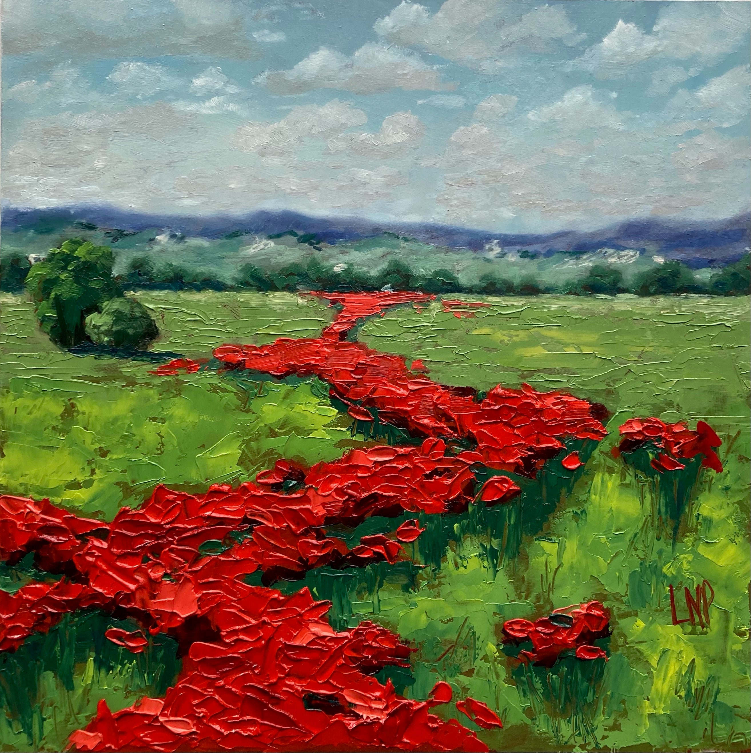 Poppy Field 12X12 Oil Painting Original Oil Painting Landscape Painting