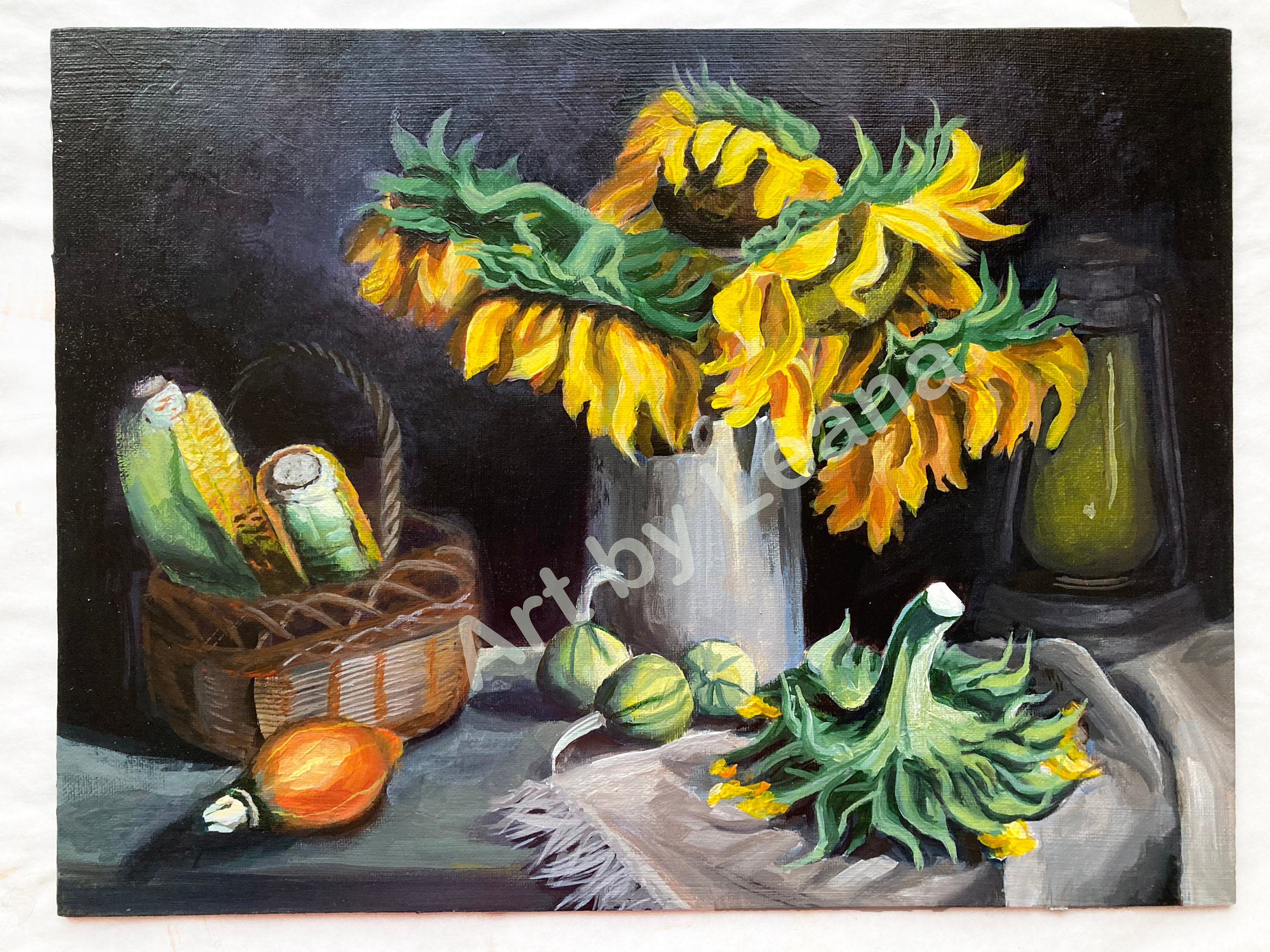 Original Acrylic Painting of Sunflowers Still Life Still Life Painting