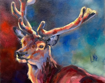 Painting of Deer - Deer Painting - 12X12 Oil Painting - Buck Painting - Animal Art - Wildlife Painting - Nature Wall art - Deer Portrait