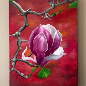Magnolia Painting - Original Acrylic Painting - Still Life Painting - Floral Art - Gift for Her - Original Art - Floral Painting