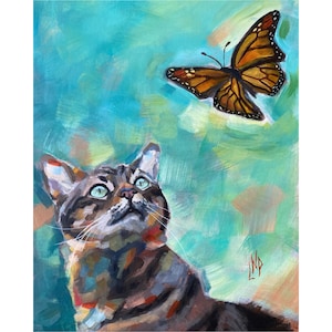 Cat and Butterfly Original Painting - Original Acrylic Painting - Kitten Painting - Butterfly Painting - Gift for Cat Lover - Original Art