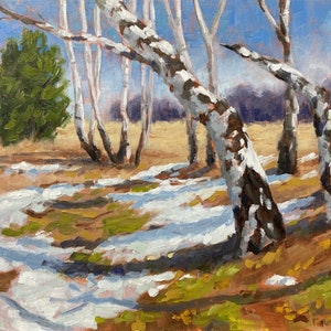 Spring Thaw - Birches - 12X16 Oil Painting - Original Oil Painting - Landscape Painting - Canvas Art - White Birch Trees