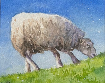 Sheep  Painting - Nature Art - Watercolor Painting - Original Painting - Original Art - Gift for animal lover - Farm Art - Farm Animal