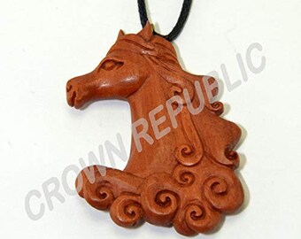 The Magnificent Horse Pendant  by Crown Republic | Hand Carved Wooden Necklace Pendant Jewelry - Unique and Stylish Handmade Pendant