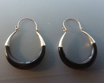 Ebony Hoop Earrings with Sterling Silver by Crown Republic | Hand Carved Wooden Earring Jewelry - Unique and Stylish Handmade Earrings