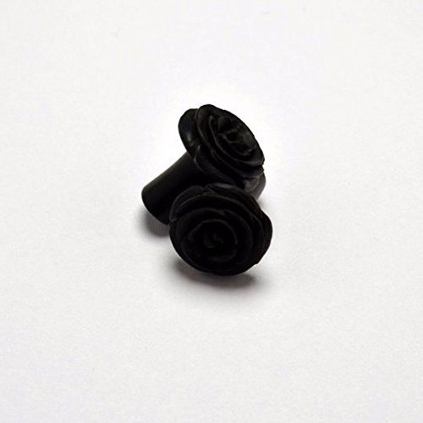 Rose Flower Ear Gauge Plugs - (6g) by Crown Republic | Hand Carved Wooden Gauge Plug Jewelry - Unique and Stylish Handmade Gauges