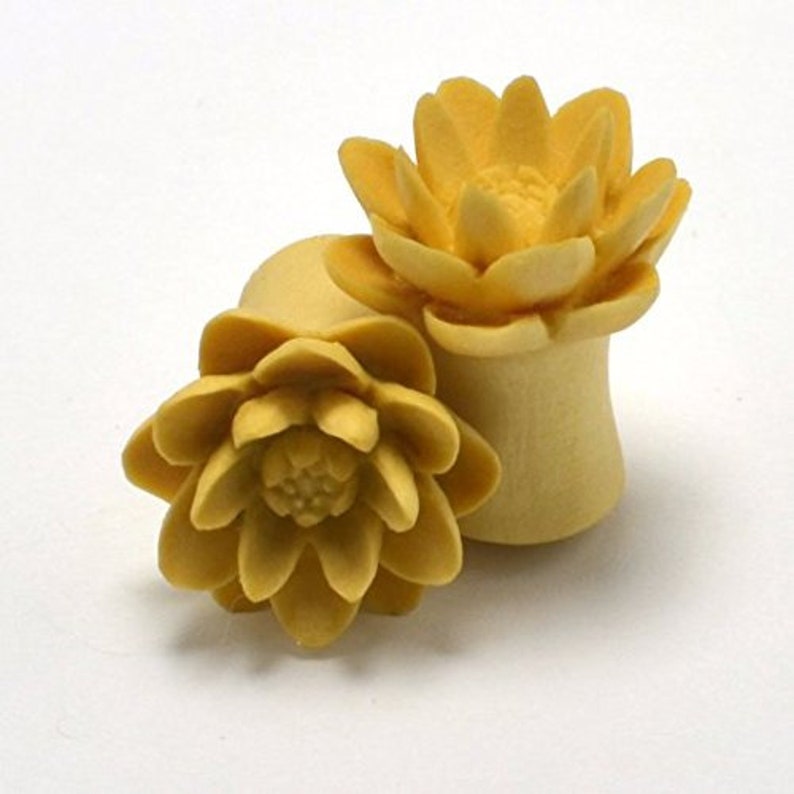 Unique and Stylish Handmade Gauges Water Lily Organic Ear Gauge Plugs 0g by Crown Republic Hand Carved Wooden Gauge Plug Jewelry