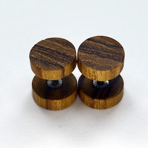 Faux Wood Dome Earrings – Teak Wood by Crown Republic | Hand Carved Fake Gauge Jewelry - Unique and Stylish Handmade Fake Gauges