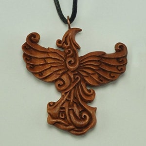 Raising Phoenix Pendant by Crown Republic | Hand Carved Wooden Necklace Pendant Jewelry - Unique and Stylish Handmade Pendant