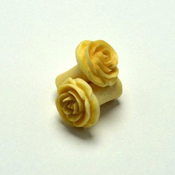 58 Unique and Stylish Handmade Gauges | Hand Carved Wooden Gauge Plug Jewelry Rose Flower Ear Gauge Plugs by Crown Republic -