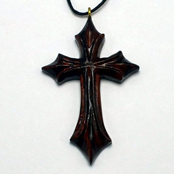 Wooden Cross Necklace by Crown Republic Hand Carved Wooden