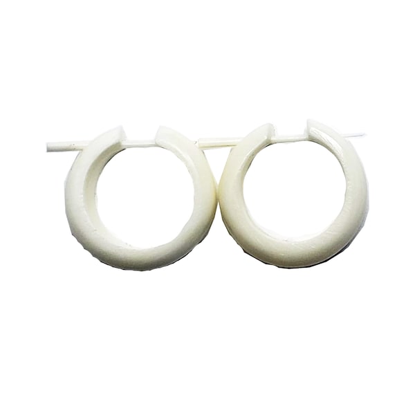 Small Hoop Earrings BONE | Stirrup Post Hand Carved Earring Jewelry - Unique and Stylish Handmade Earrings