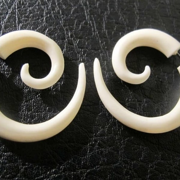 Small Spiral Faux Gauges BONE by Crown Republic | Hand Carved Fake Gauge Jewelry - Unique and Stylish Handmade - Spiral Faux Gauges