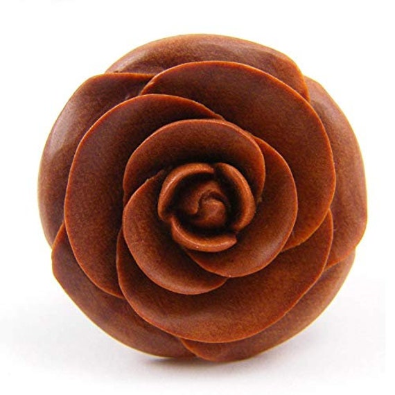 58 Unique and Stylish Handmade Gauges | Hand Carved Wooden Gauge Plug Jewelry Rose Flower Ear Gauge Plugs by Crown Republic -
