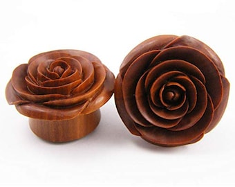 Rose fleur oreille jauge bouchons par Crown Republic-(7/8 ") | Sculpté à la main en bois jauge plug bijoux-jauges à la main unique et élégant