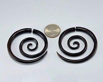 Fake Gauges – Extra Large Double Spiral Earrings – Sono Wood - Faux Gauges