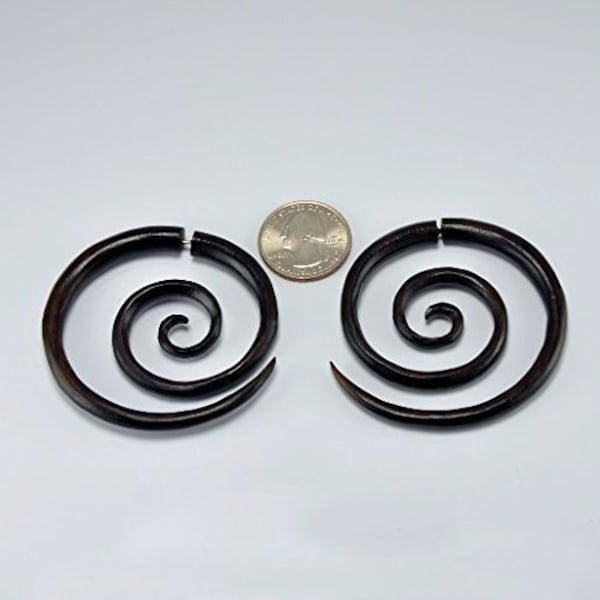 Fake Gauges – Extra Large Double Spiral Earrings – Sono Wood - Faux Gauges