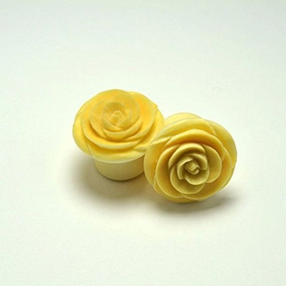 58 Unique and Stylish Handmade Gauges | Hand Carved Wooden Gauge Plug Jewelry Rose Flower Ear Gauge Plugs by Crown Republic -