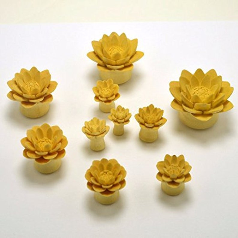 Unique and Stylish Handmade Gauges Water Lily Organic Ear Gauge Plugs 0g by Crown Republic Hand Carved Wooden Gauge Plug Jewelry