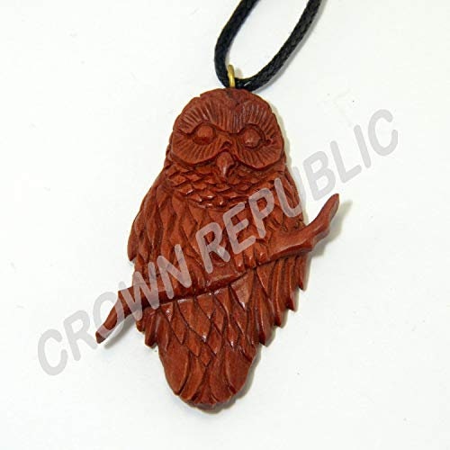 Owl Necklace Pendant  by Crown Republic | Hand Carved Wooden Necklace Pendant Jewelry - Unique and S