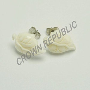 Leaf of Soul Stud Earrings by Crown Republic | Hand Carved Bone Earring Jewelry - Unique and Stylish Handmade Earrings