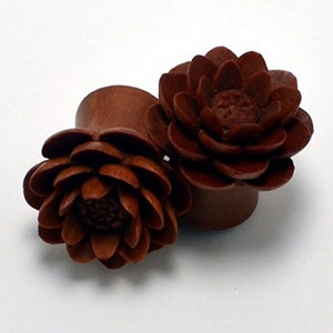 Water Lily Organic Ear Gauge Plugs by Crown Republic - 00g | Hand Carved Wooden Gauge Plug Jewelry - Unique and Stylish Handmade Gauges