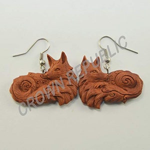 Fox Earrings by Crown Republic | Hand Carved Wooden Earring Jewelry - Unique and Stylish Handmade Earrings