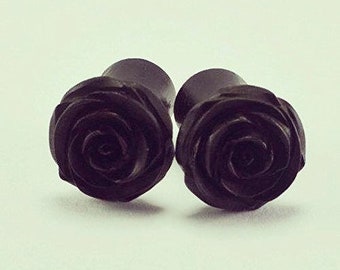 Hand Carved Rose Earrings – Arang Wood by Crown Republic | Hand Carved Fake Gauge Jewelry - Unique and Stylish Handmade Fake Gauges