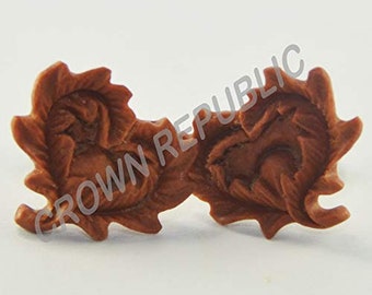 Leafy Heart Stud Earrings by Crown Republic | Hand Carved Wooden Earring Jewelry - Unique and Stylish Handmade Earrings