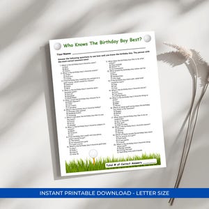 Kids Golf Theme Birthday Party Game Printable | Who Knows the Birthday Girl/Boy Best | Fun Golf Party Activity | Instant Download