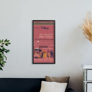 Retro Pan Am Europe Matchbook Poster (12 x 24in.) / Vintage Illustration / Reproduction Advertising / Home Decor Print / Wall Art
