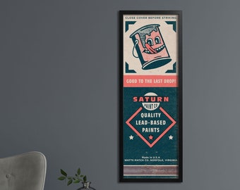 Retro Paint Company Matchbook Poster (12 x 36") Lustiger Charakterdruck | Vintage Shop Schild | Antike Werbung | Wanddekoration | Mid Century