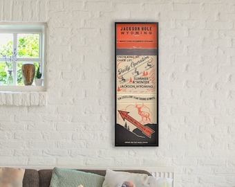 Vintage Jackson Hole Matchbook Poster (12 x 36 in.) Retro Ski Resort Sign | Wyoming Print | Skiing Wall Art | Winter Decor | Vacation House
