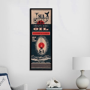 Retro Wal Öl Streichholzbrief Poster (30,5 x 90 cm) Vintage Maritime Wandkunst | Altes Walfangschild | Scrimshaw Druck Dekor | Antike Ozean-Meereslandschaft