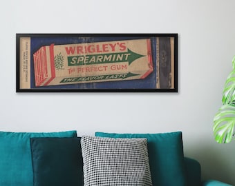 レトロなチューインガムマッチブックポスター（36インチ×12インチ）リグレーのスペアミントプリント｜ヴィンテージショップサイン｜古いキャンディ広告｜クラシックストア広告