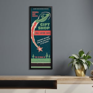Retro Roswell Streichholzbrief Poster (30,5 x 90 cm) Vintage Fliegende Untertasse | Alien | Area 51 Zeichen | Außer Terrestrisch | UFO Wand Kunst | New Mexico Wüste