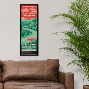Poster di fiammiferi Retro Skyline Drive (12x36") Stampa del Parco Nazionale Shenandoah / Blue Ridge Mountains / Decorazione da parete Vintage Outdoors / Vecchia auto