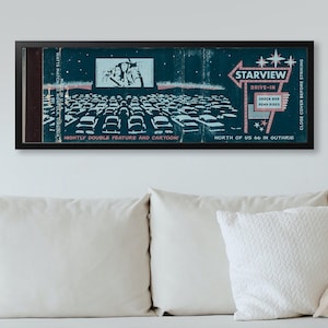 Retro Drive-In Theatre Matchbook Poster (36&quot; x 12&quot;) Vintage Film Ad | Classic Movie Theatre | Old Cars | Neon Sign | Cinema | Room Decor