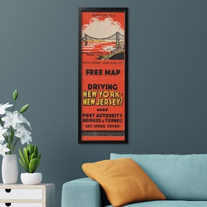 Retro New York City Matchbook Poster (12 x 36") George Washington Bridge Sign | Manhattan Wall Art | Mid Century Decor | Vintage Print