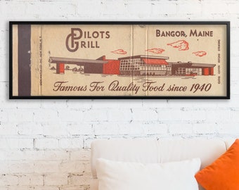 Retro Piloten Grill Matchbook Poster (36"x12") Vintage Diner Schild | Antike Werbung | Restaurant Print | Mid Century Kunst | Wanddekoration