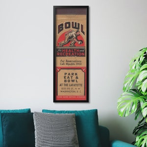 Retro Bowling Matchbook Poster (12 x 36&quot;) Bowling Alley Sign | Sports Wall Art | Athletic Decor | Ball Print | Vintage Health and Recreation