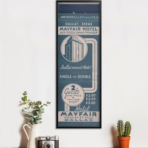 Vintage Dallas Hotel Matchbook Poster (12 x 36 in.)
