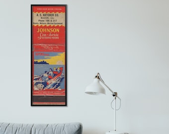 Retro Outboard Motor Matchbook Poster (12 x 36in.) | Vintage boat advertising | Outdoors | Swimming | Fishing | Wall Art | Illustration