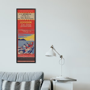 Retro Outboard Motor Matchbook Poster (12 x 36in.) | Vintage boat advertising | Outdoors | Swimming | Fishing | Wall Art | Illustration