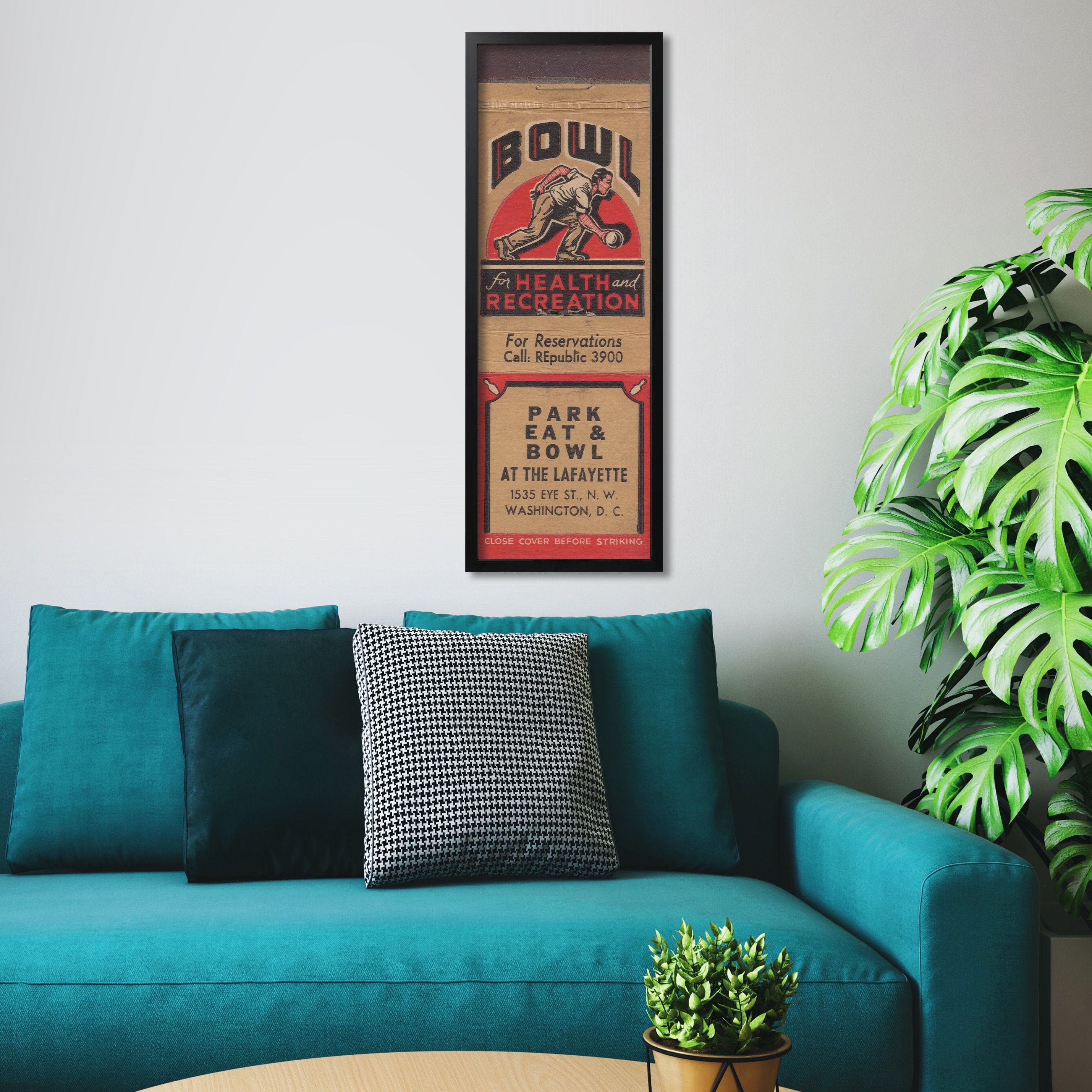 Rétro Bowling Matchbook Poster | 12 X 36 Alley Sign | Sports Wall Art Décor Athlétique Impression de