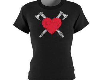 Shieldmaiden, Heart and axes, Black t-shirt for women, Front - all over print shirts